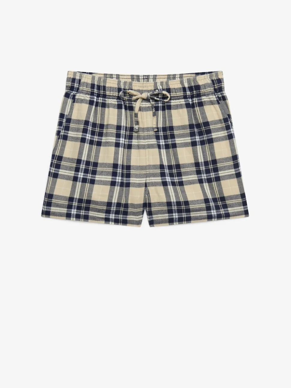 Superdry Cream Navy Check Cotton Elastic Shorts