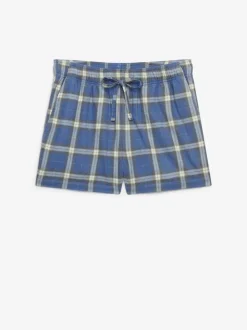 Superdry Navy Green Check Cotton Elastic Shorts