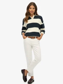 Superdry White/Blue Slouchy Striped Rugby Knitted Jumper