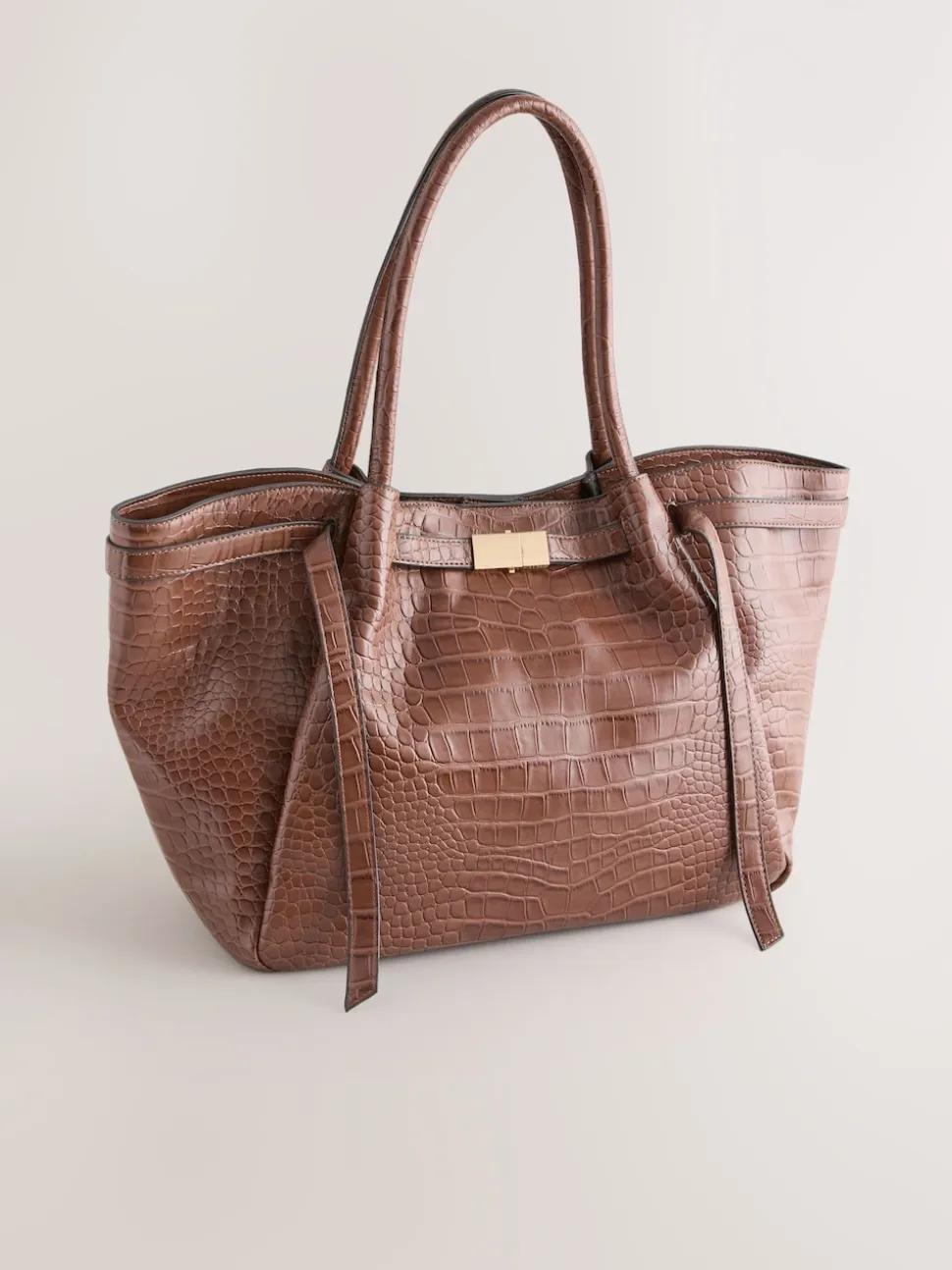 Tan Brown Belted Croc Shoulder Bag
