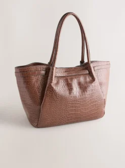 Tan Brown Belted Croc Shoulder Bag
