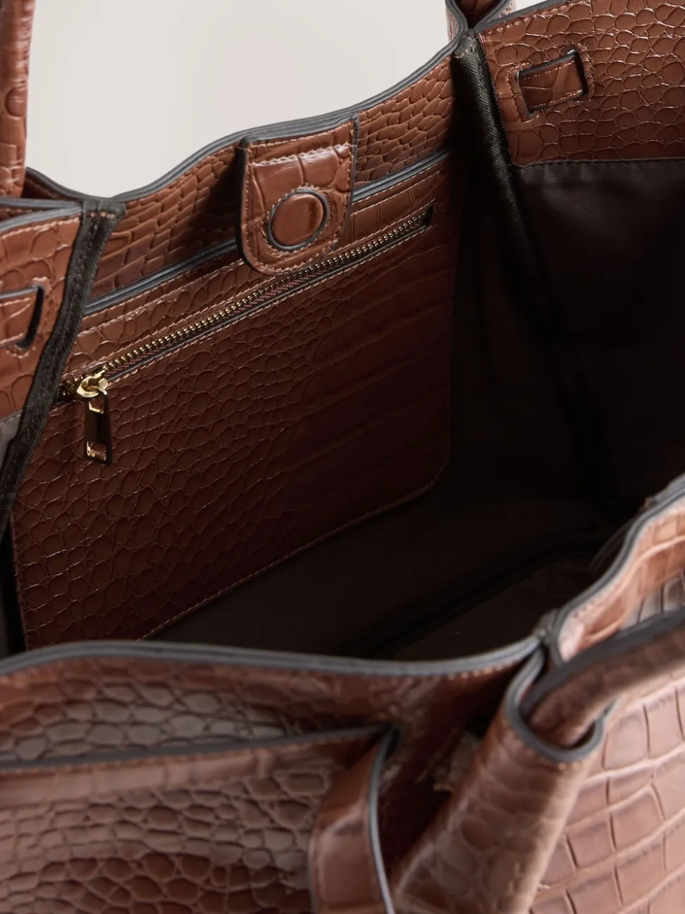 Tan Brown Belted Croc Shoulder Bag