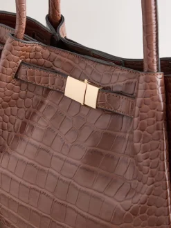 Tan Brown Belted Croc Shoulder Bag