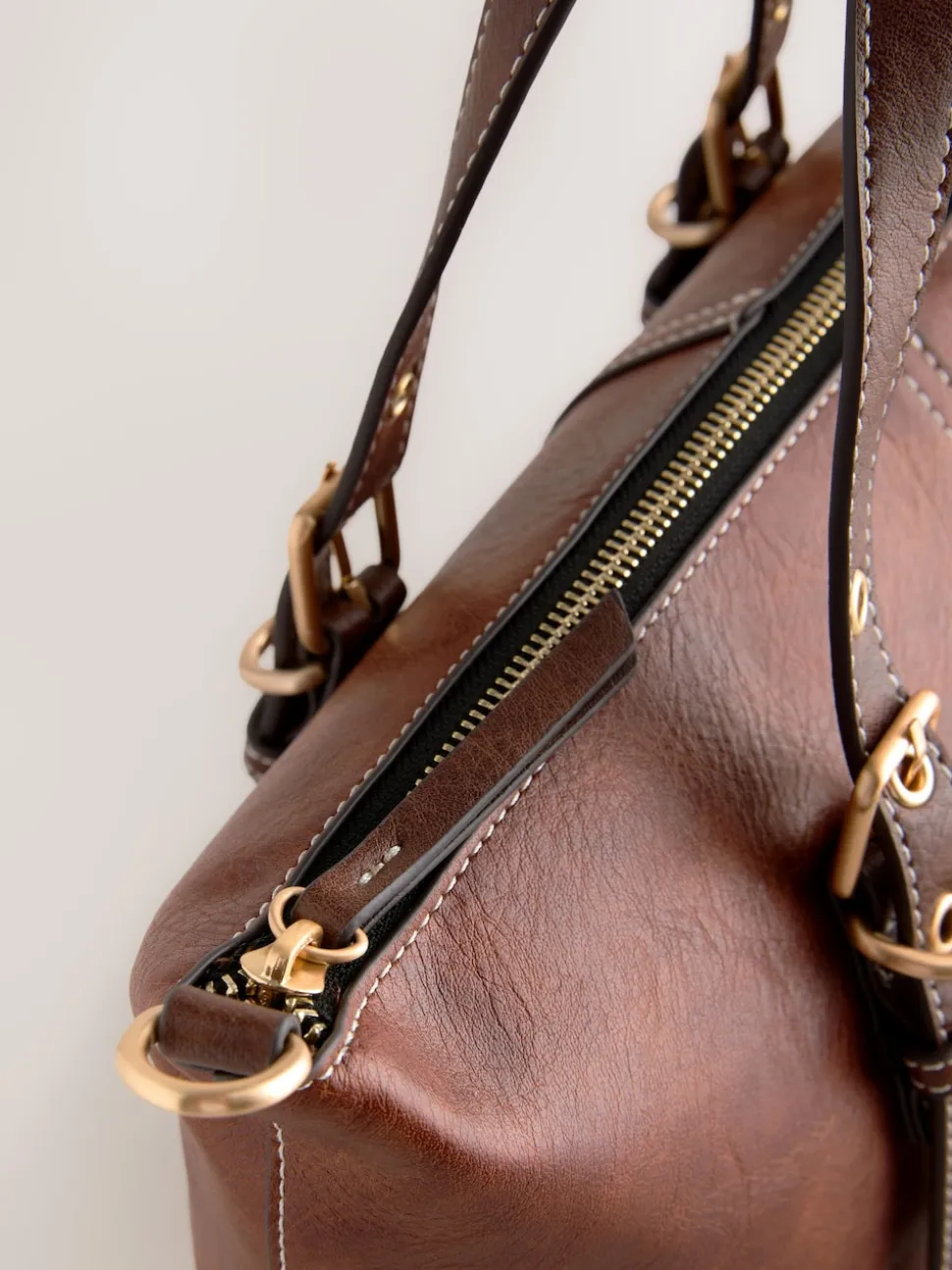 Tan Brown Buckle Hand Held Bag