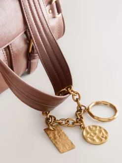 Tan Brown Charm Buckle Hand Held Bag