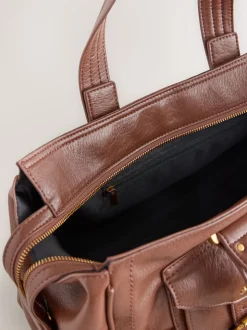 Tan Brown Charm Buckle Hand Held Bag