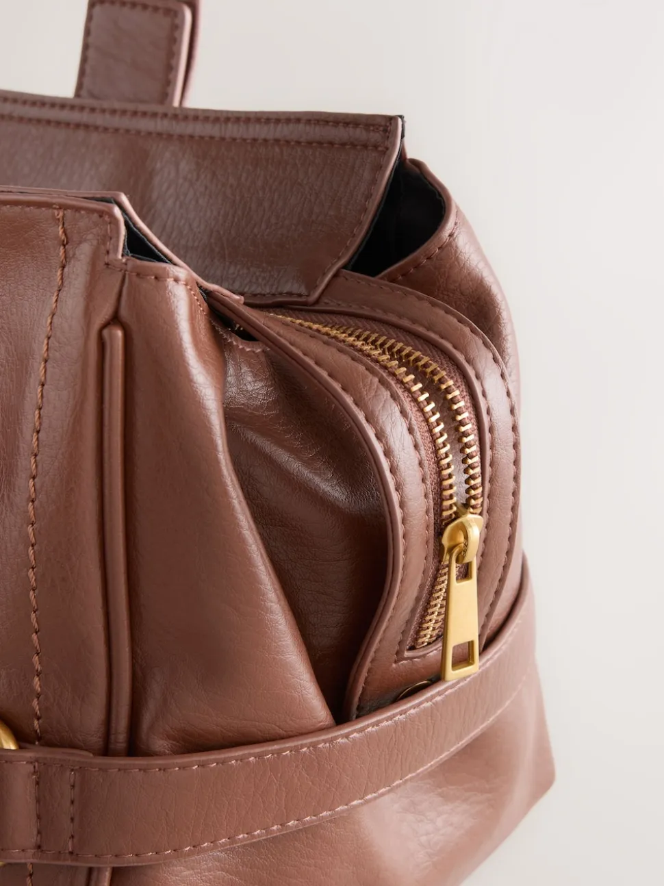 Tan Brown Charm Buckle Hand Held Bag