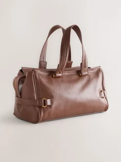 Tan Brown Charm Buckle Hand Held Bag