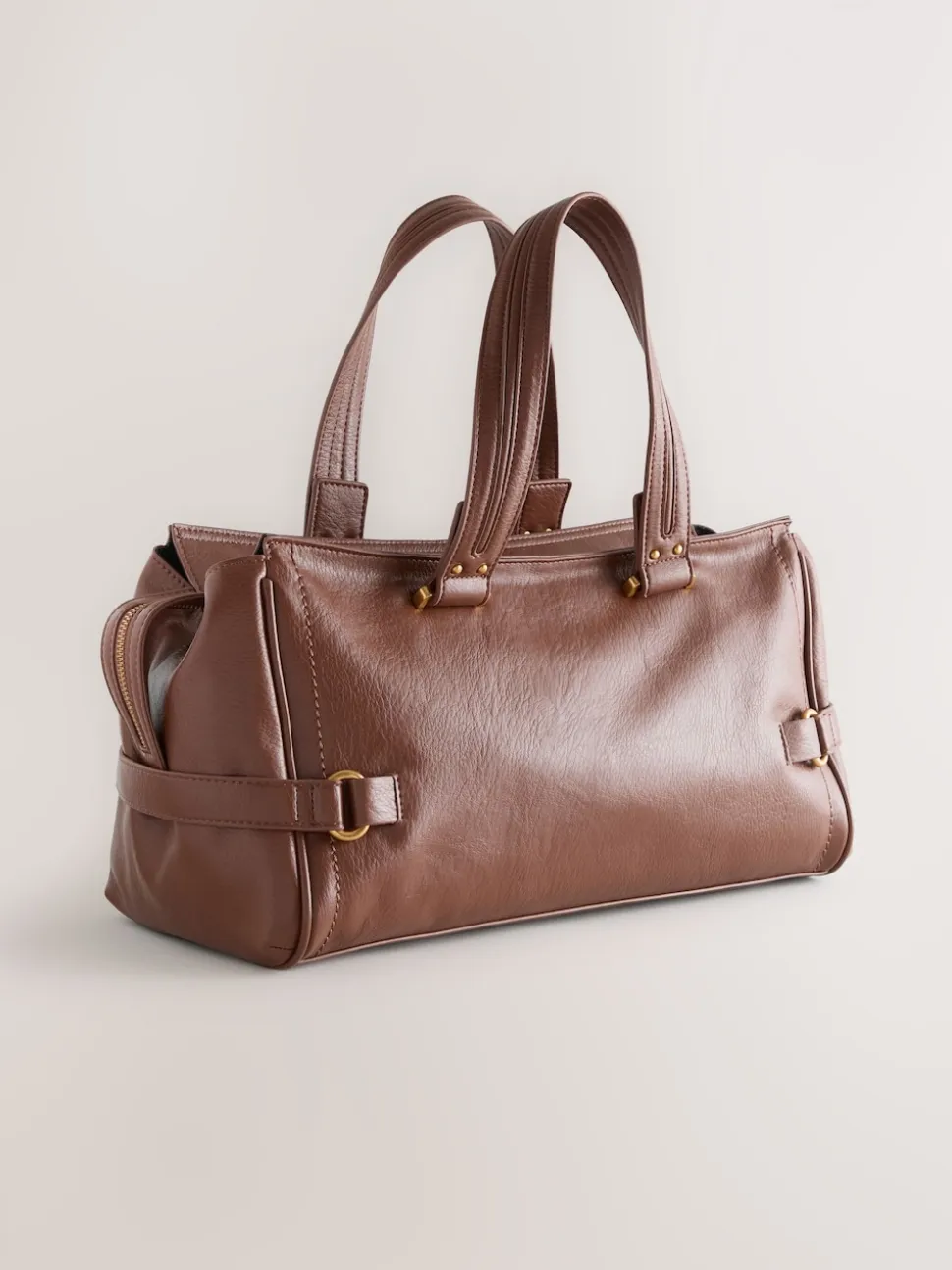 Tan Brown Charm Buckle Hand Held Bag