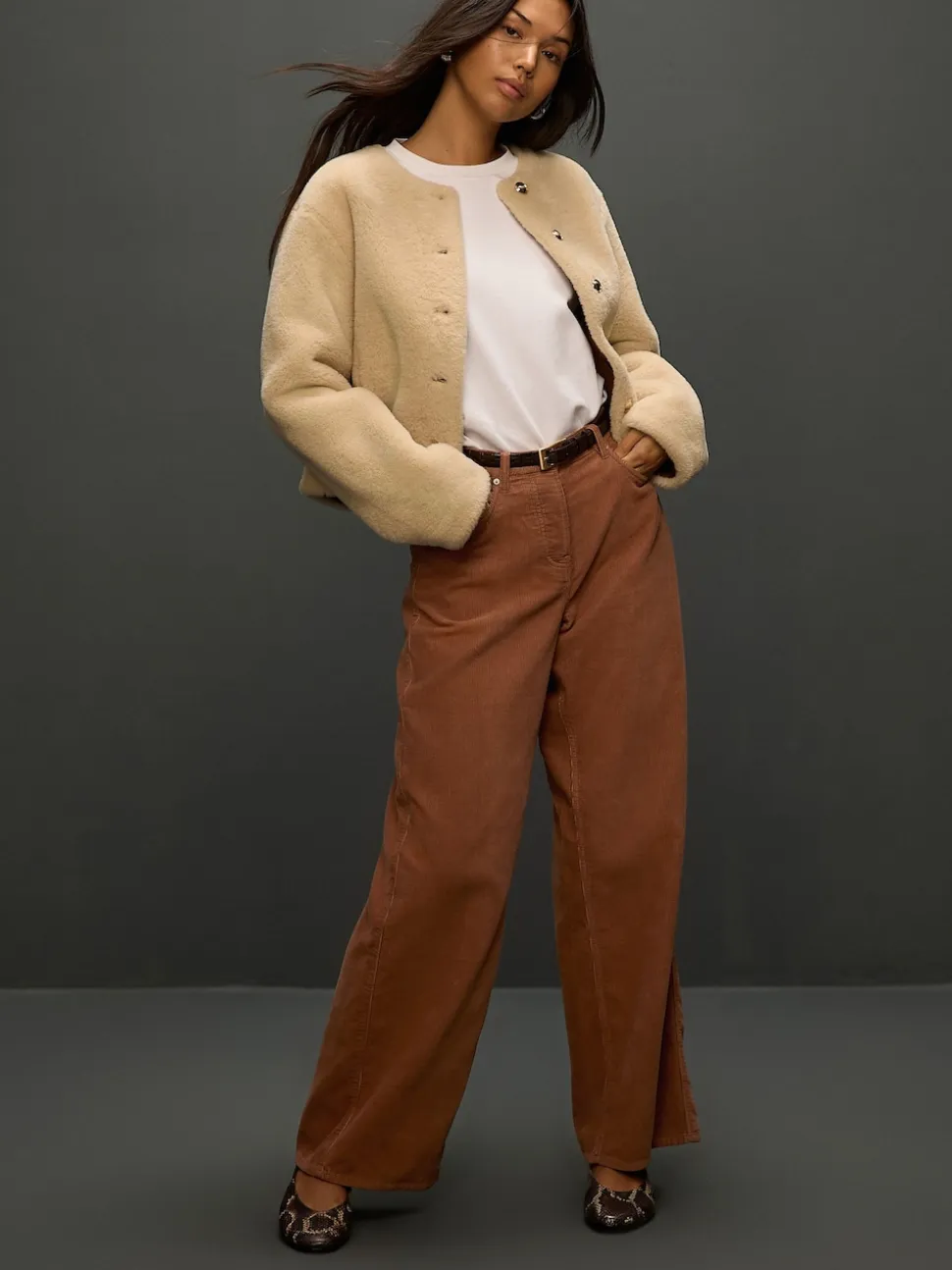 Tan Brown Cord Wide Leg Trousers