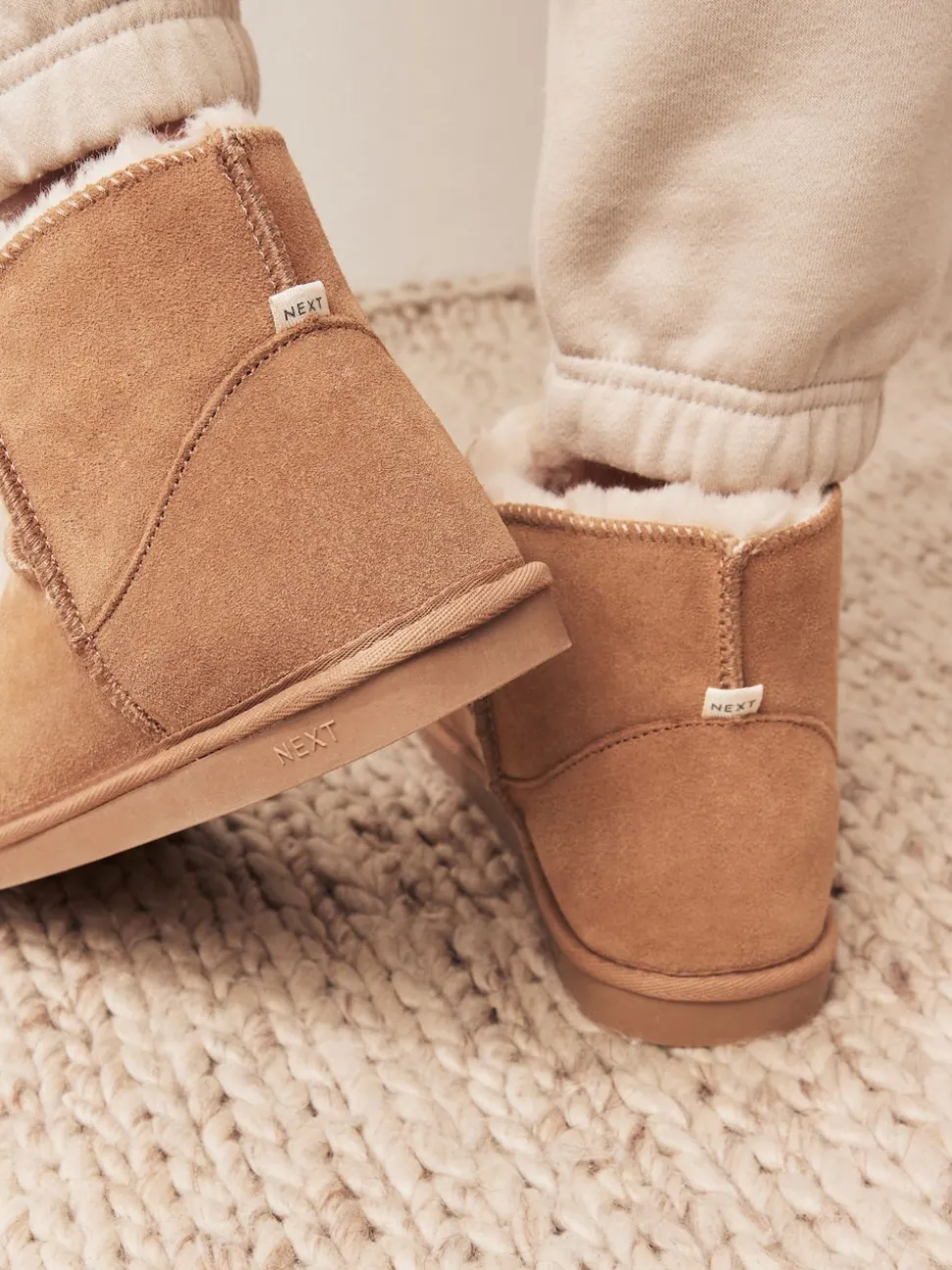 Tan Brown Faux Fur Lined Suede Slipper Boots