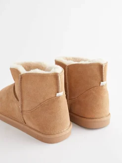 Tan Brown Faux Fur Lined Suede Slipper Boots