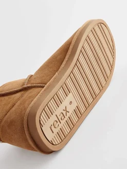 Tan Brown Faux Fur Lined Suede Slipper Boots