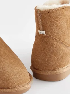 Tan Brown Faux Fur Lined Suede Slipper Boots