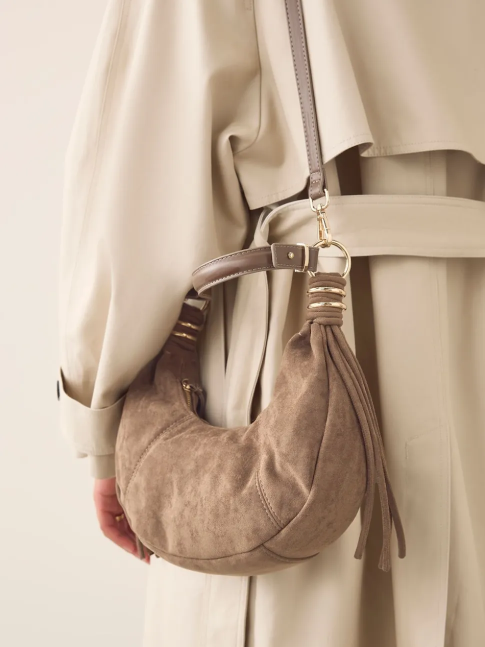 Tan Brown Faux Suede Sling Shoulder Bag