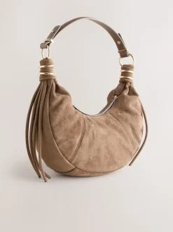 Tan Brown Faux Suede Sling Shoulder Bag