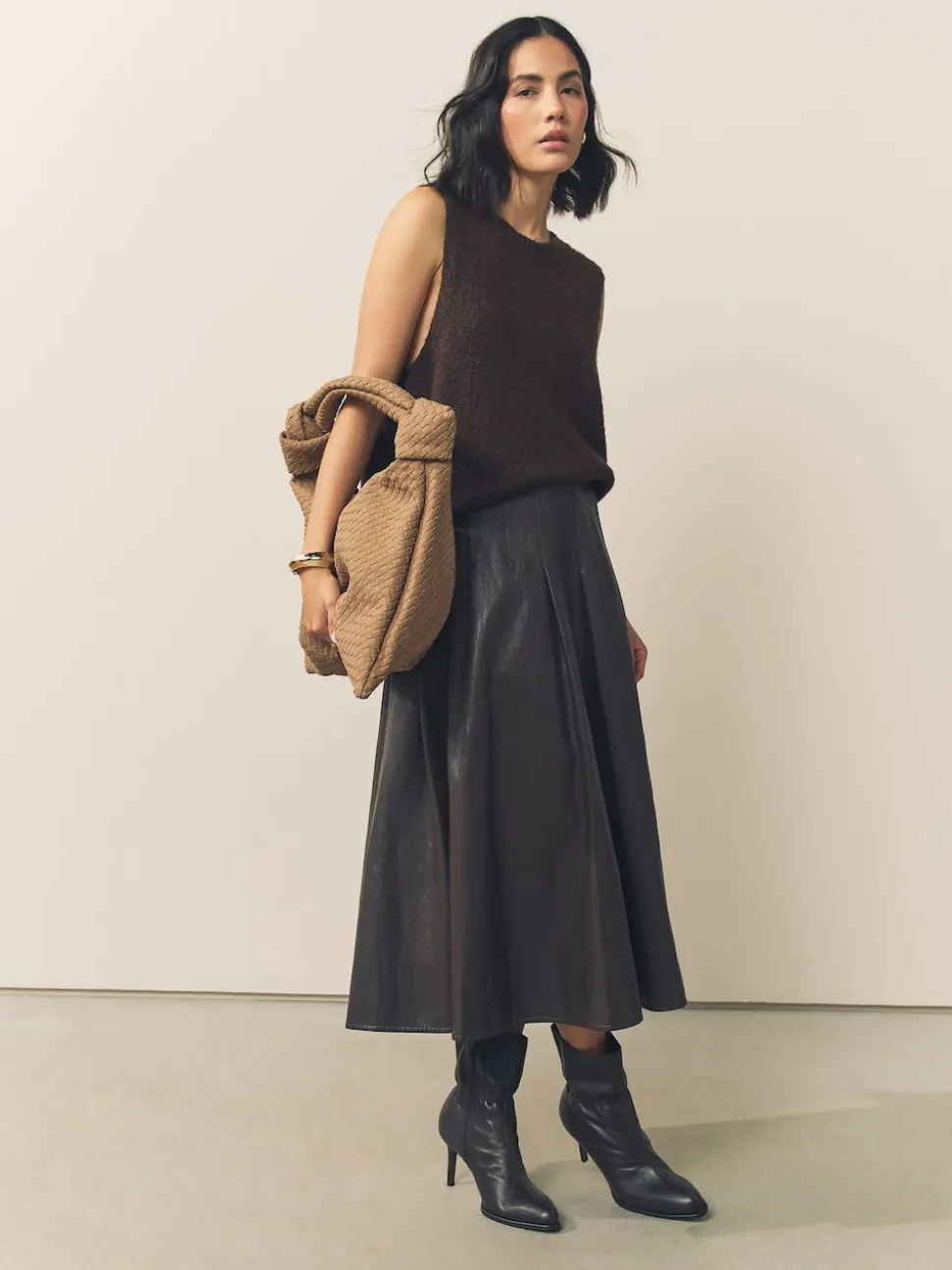 Tan Brown Faux Suede Weave Shoulder Bag