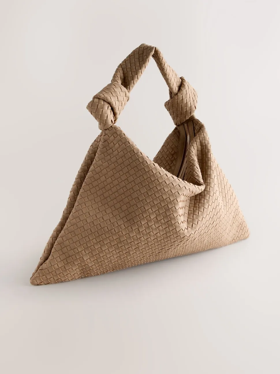 Tan Brown Faux Suede Weave Shoulder Bag