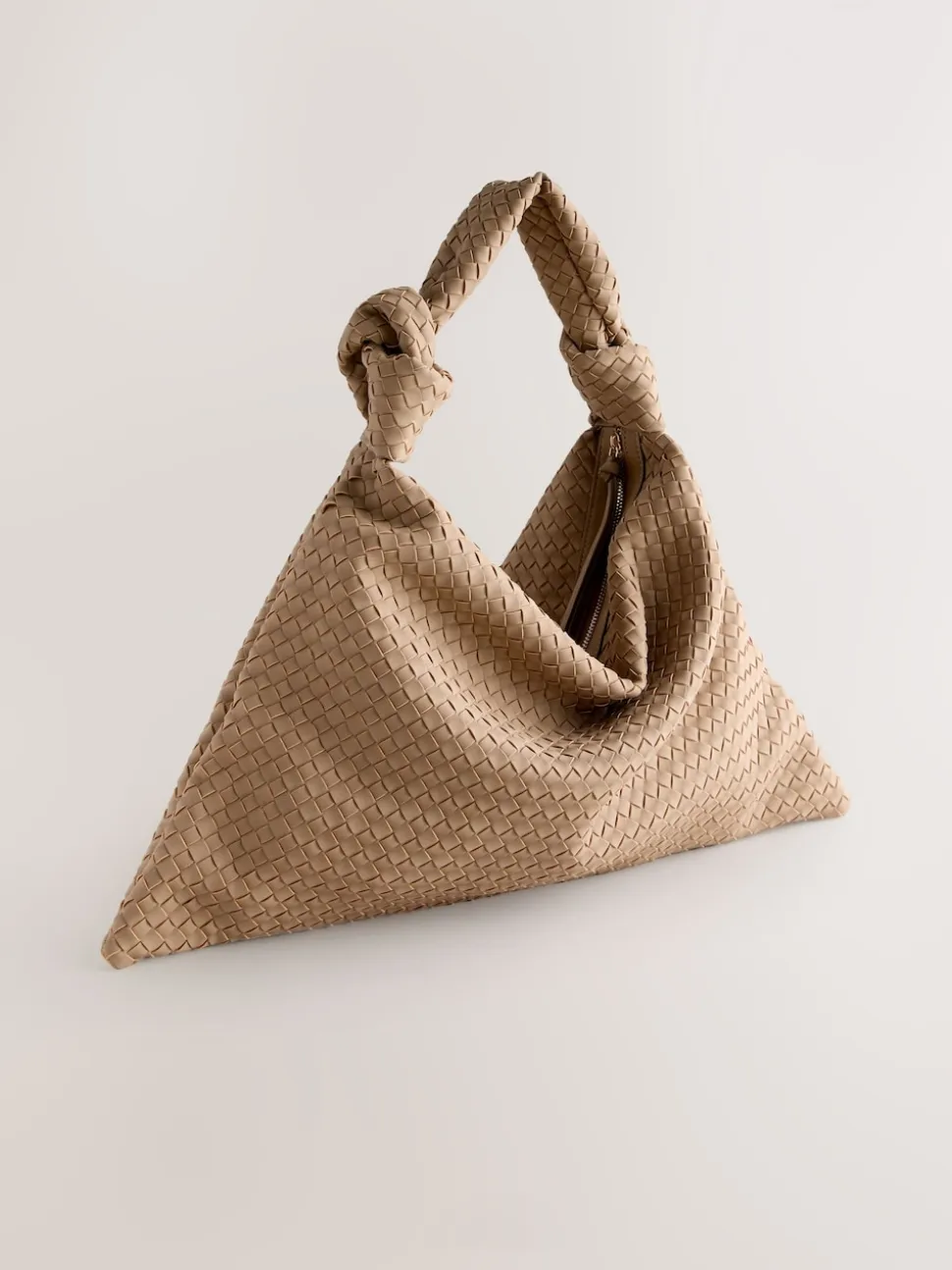Tan Brown Faux Suede Weave Shoulder Bag