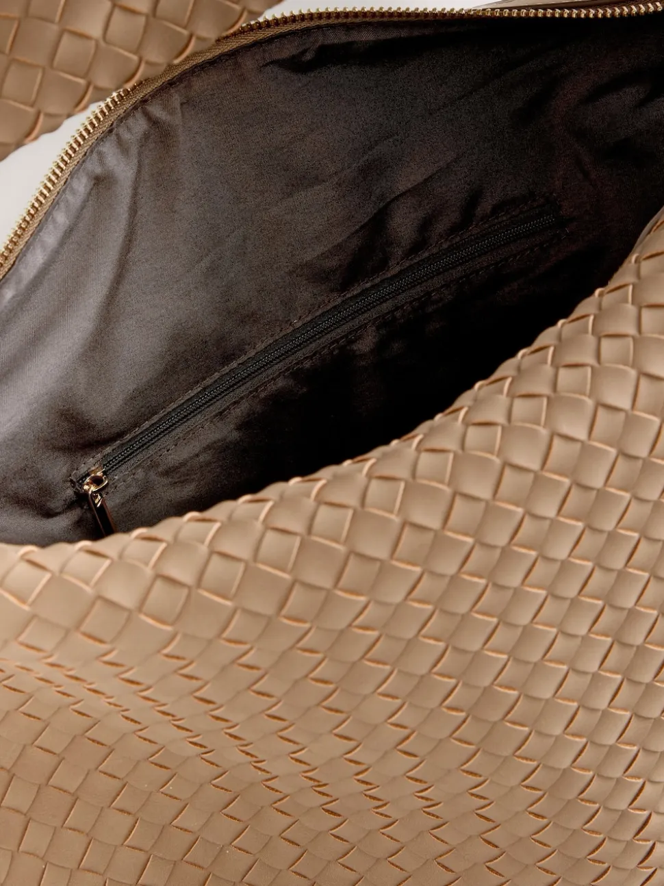 Tan Brown Faux Suede Weave Shoulder Bag