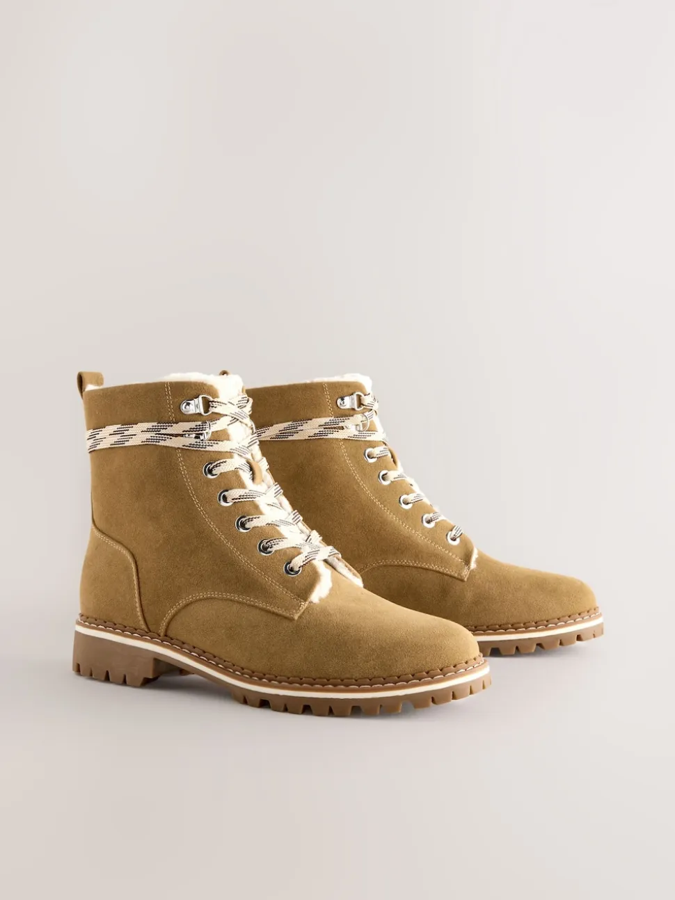 Tan Brown Forever Comfort® Faux Fur Lined Lace-Up Boots