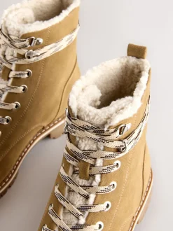 Tan Brown Forever Comfort® Faux Fur Lined Lace-Up Boots