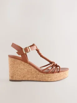 Tan Brown Forever Comfort® Plaited Strappy Wedge Heels