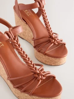 Tan Brown Forever Comfort® Plaited Strappy Wedge Heels