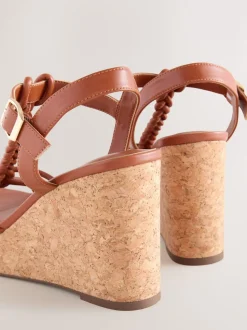 Tan Brown Forever Comfort® Plaited Strappy Wedge Heels