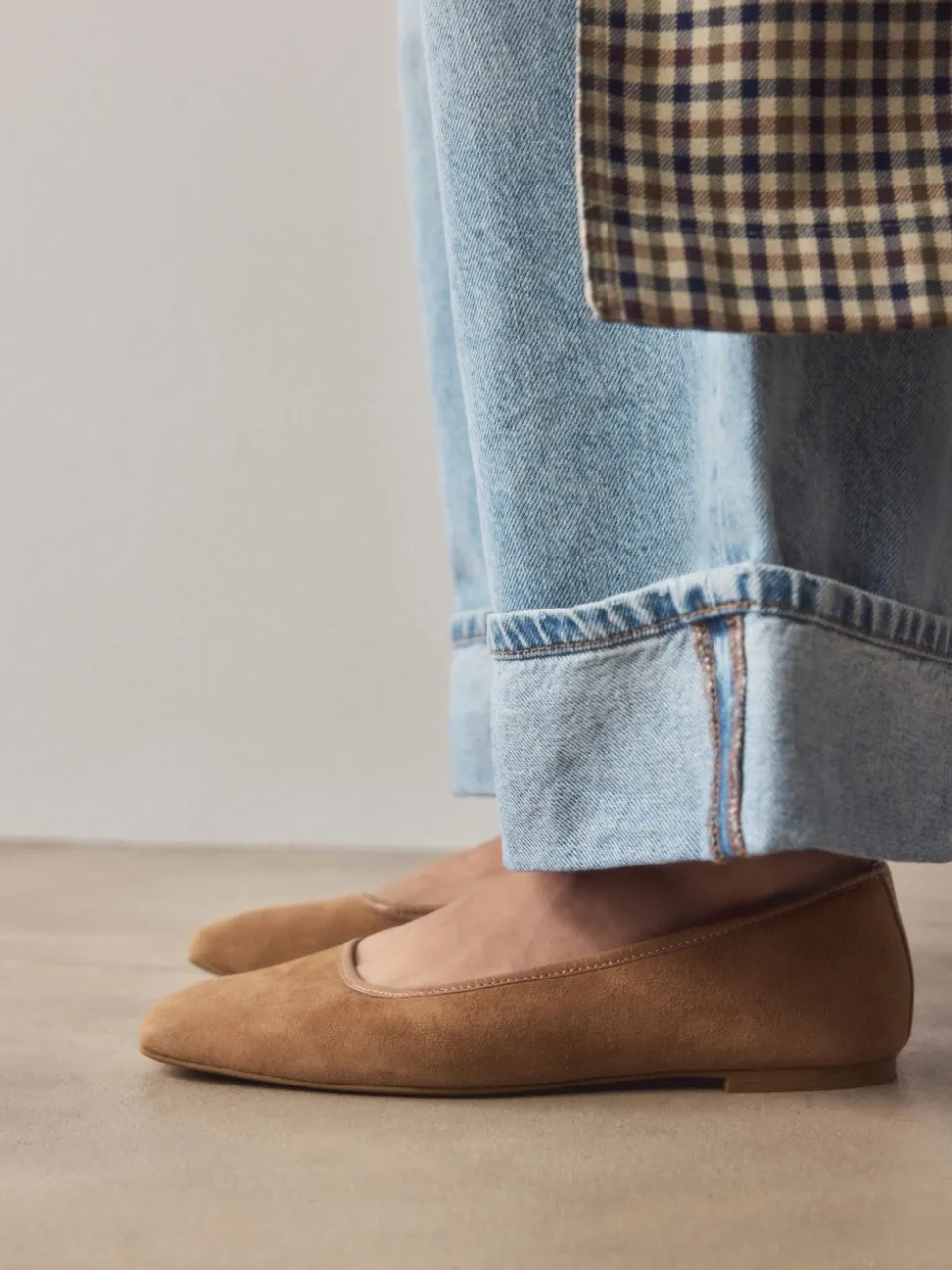 Tan Brown Forever Comfort® Leather Square Toe Ballerina Shoes