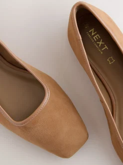 Tan Brown Forever Comfort® Leather Square Toe Ballerina Shoes