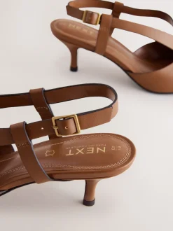 Tan Brown Forever Comfort® Leather Weave Point Toe Slingback Heels