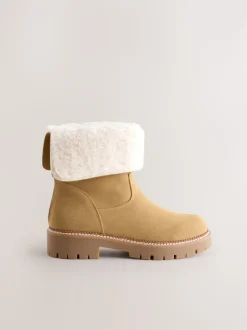Tan Brown Forever Comfort® Faux Fur Cuff Ankle Boots