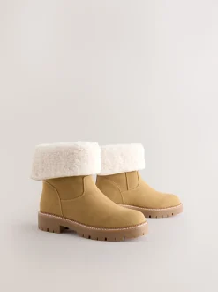 Tan Brown Forever Comfort® Faux Fur Cuff Ankle Boots