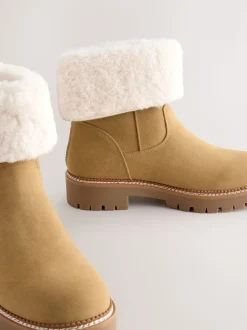 Tan Brown Forever Comfort® Faux Fur Cuff Ankle Boots