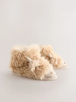 Tan Brown Hamish Cow Faux Fur Boot Slippers