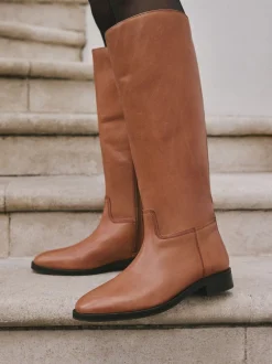 Tan Brown Leather Extra Wide Fit Forever Comfort® Flat Riding Boots