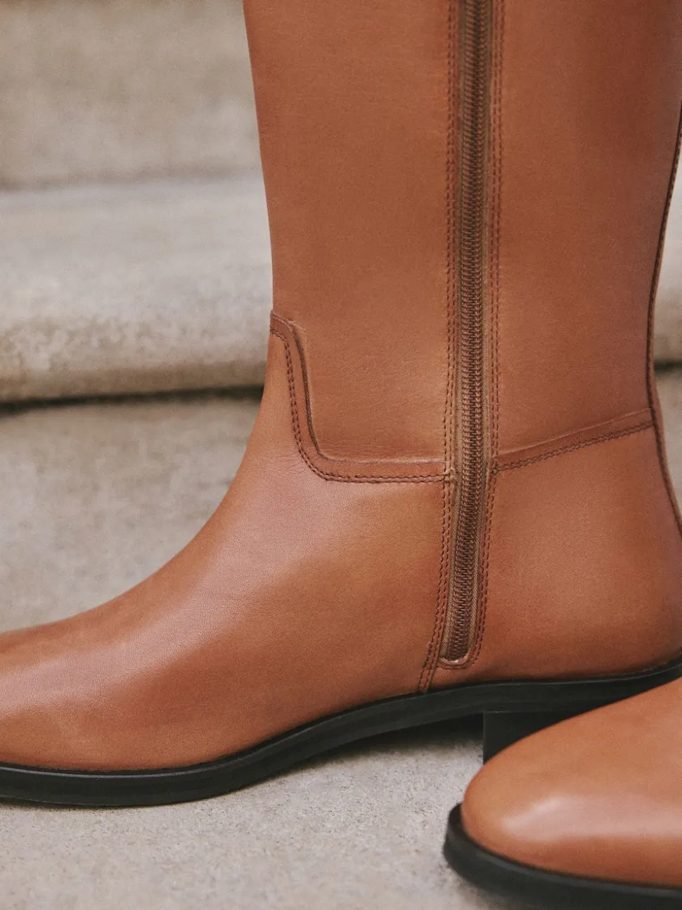 Tan Brown Leather Extra Wide Fit Forever Comfort® Flat Riding Boots