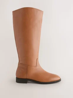Tan Brown Leather Extra Wide Fit Forever Comfort® Flat Riding Boots