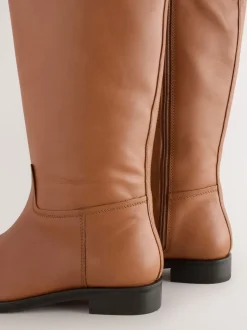 Tan Brown Leather Extra Wide Fit Forever Comfort® Flat Riding Boots