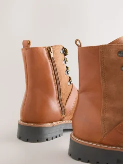 Tan Brown Leather Forever Comfort® Buckle Trim Lace Up Boots