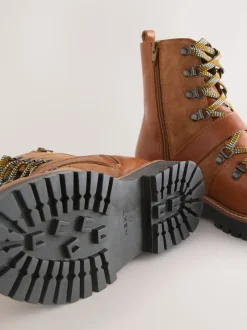 Tan Brown Leather Forever Comfort® Buckle Trim Lace Up Boots