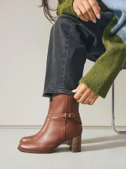 Tan Brown Leather Forever Comfort® Hardware Trim Ankle Boots