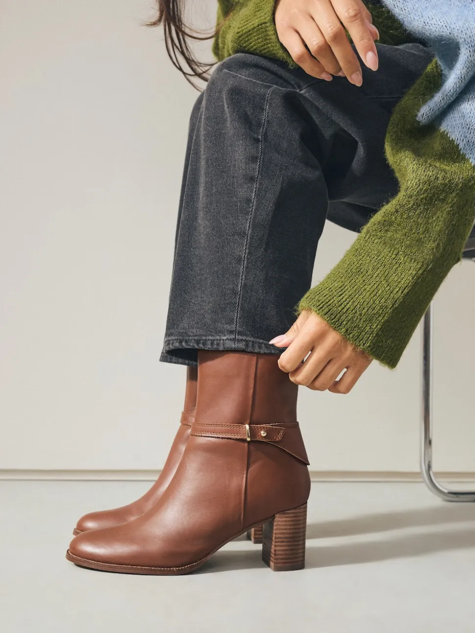 Tan Brown Leather Forever Comfort® Hardware Trim Ankle Boots