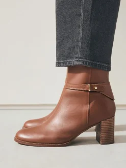 Tan Brown Leather Forever Comfort® Hardware Trim Ankle Boots