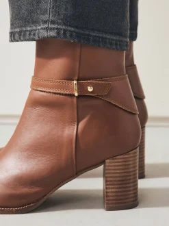Tan Brown Leather Forever Comfort® Hardware Trim Ankle Boots