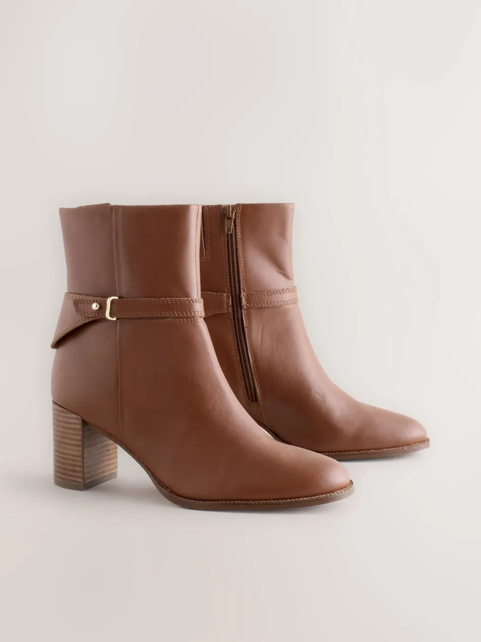 Tan Brown Leather Forever Comfort® Hardware Trim Ankle Boots