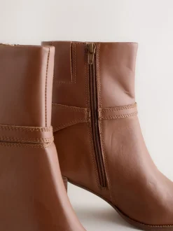 Tan Brown Leather Forever Comfort® Hardware Trim Ankle Boots