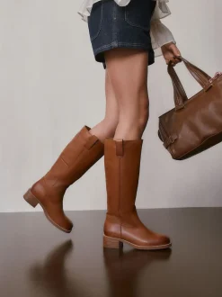 Tan Brown Leather Forever Comfort® Knee High Pull On Boots