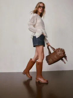 Tan Brown Leather Forever Comfort® Knee High Pull On Boots